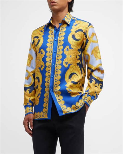 how to wear men's silk versace shirt|silk shirt men's Versace style.